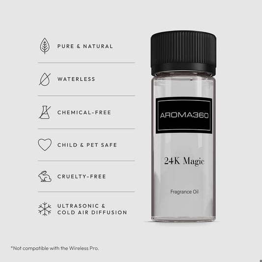 Aroma360-24K Magic Fragrance Oil Blend 50ML | Hotel Inspired Luxury Essential Oil Diffusers Aromatherapy Scent Diffuser Oil | Citrus Beginning of Bergamot, Lemon & Lemongrass with Notes of Jasmine