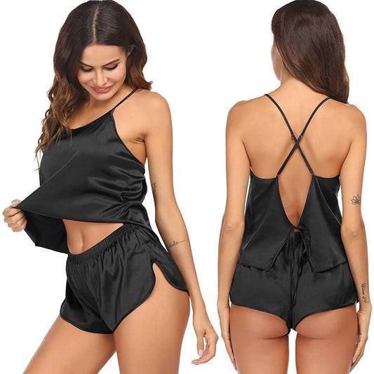 Women Silk Camisole Set Shorts Silk Cami Sleepwear