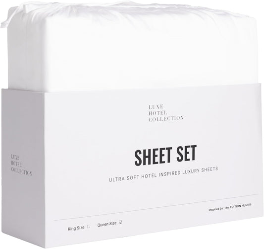 Luxury Sateen Cotton Sheet Set, 100% Certified Extra-Long-Staple Cotton, Ultra-Soft, Breathable & Smooth, the Edition Hotel Luxe Cotton Blend Sheet Set (White, Queen (U.S. Standard)