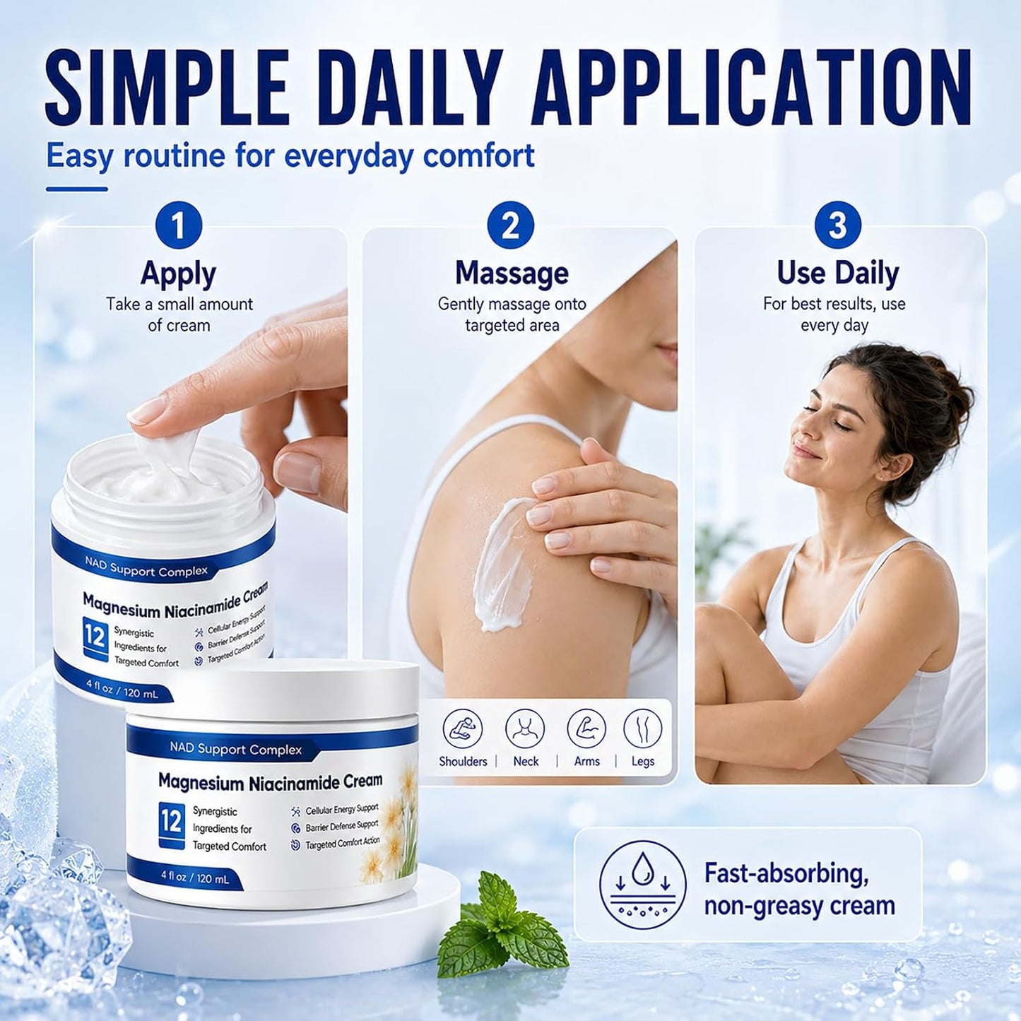 2-Pack Magnesium Niacinamide Relief Cream -Fast Acting Cooling Formula, 12 Ingredients for Muscles, Joints, Neck, Low Back, Knee, Foot, Fast Absorbing, Non-Greasy Formula, 4 Oz (2)
