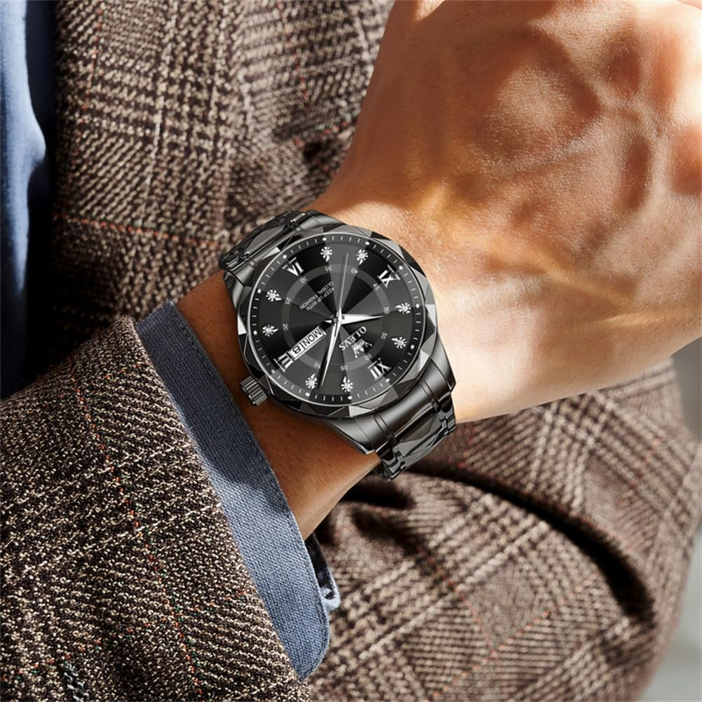 Watches for Men Luxury Diamond Casual Large Dial Watches Stainless Steel Waterproof Business Dress Analog Luminous Date Mens Watches