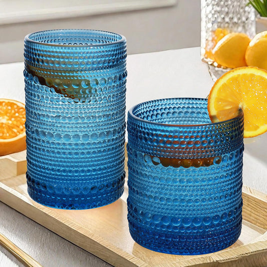 Lumkit Vintage Hobnail Drinking Glasses Set of 8 12 oz