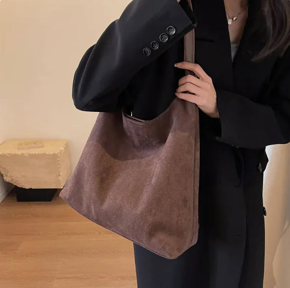 Vintage Charm Suede Oversized Shoulder Bag - Zayd’s Department Store