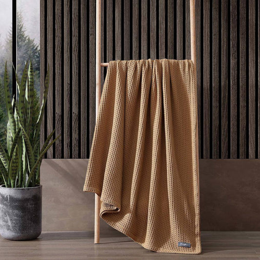 EB Solid Brown Cotton King Waffle Blanket