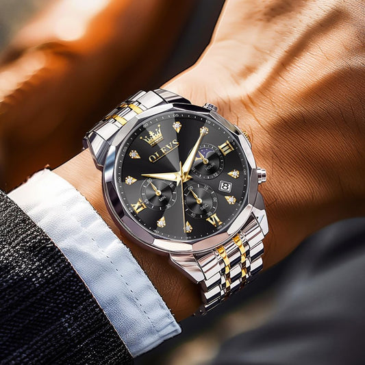 Watches for Men Luxury Diamond Casual Large Dial Watches Stainless Steel Waterproof Business Dress Analog Luminous Date Mens Watches
