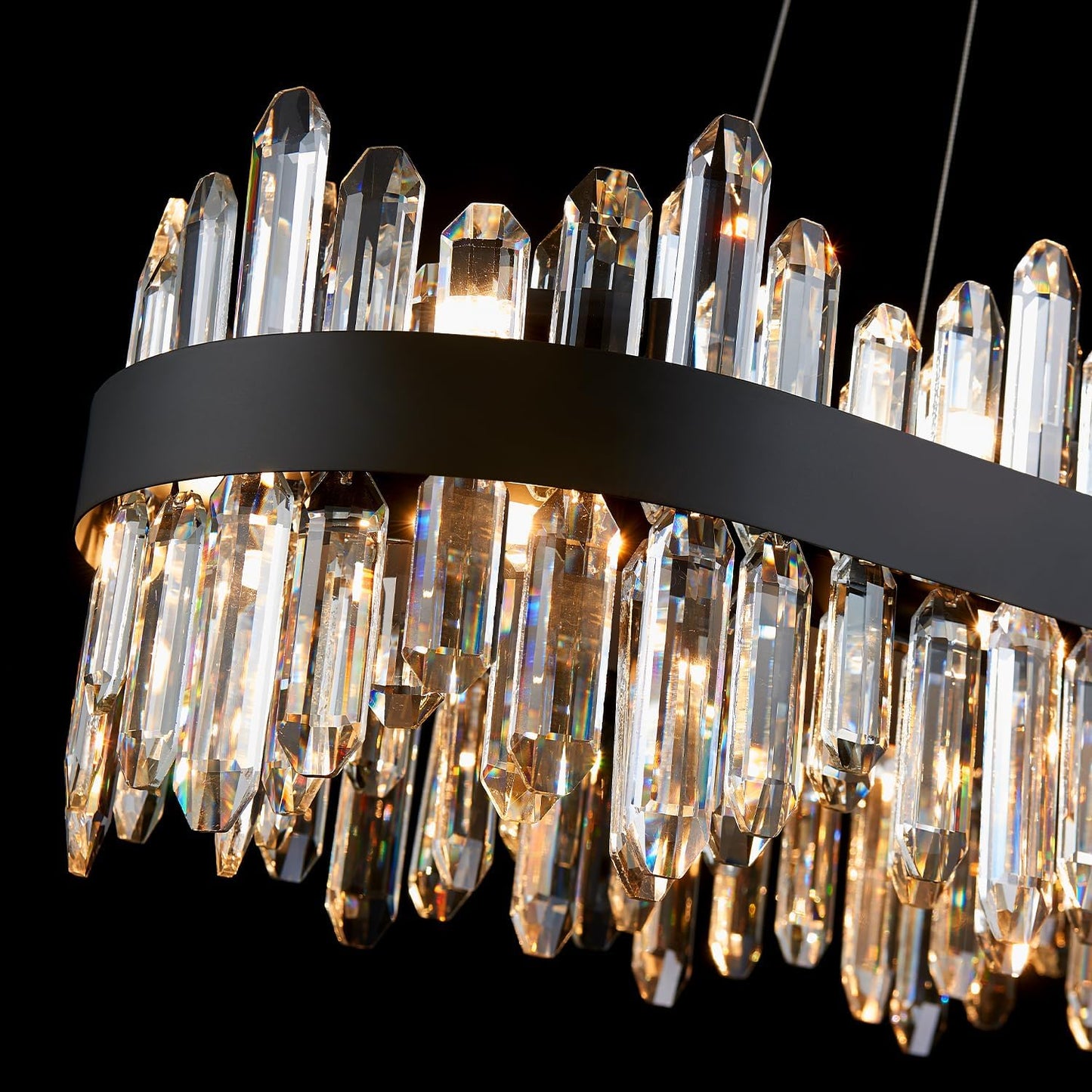 Modern Rectangular Crystal Chandelier, 20-Lights Black Raindrop Chandelier Lighting Contemporary Pendant Ceiling Light Fixture for Dining Room Living Room Kitchen Island L35.4''