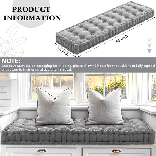 48X18 Inch Bench Cushions for Indoor Furniture Chenille Velvet Gray Button Tufted Thicken Window Seat Pad Mat with Memory Foam Non Slip Long Floor Pillow for Entryway Dining Sofa Breakfast Nook