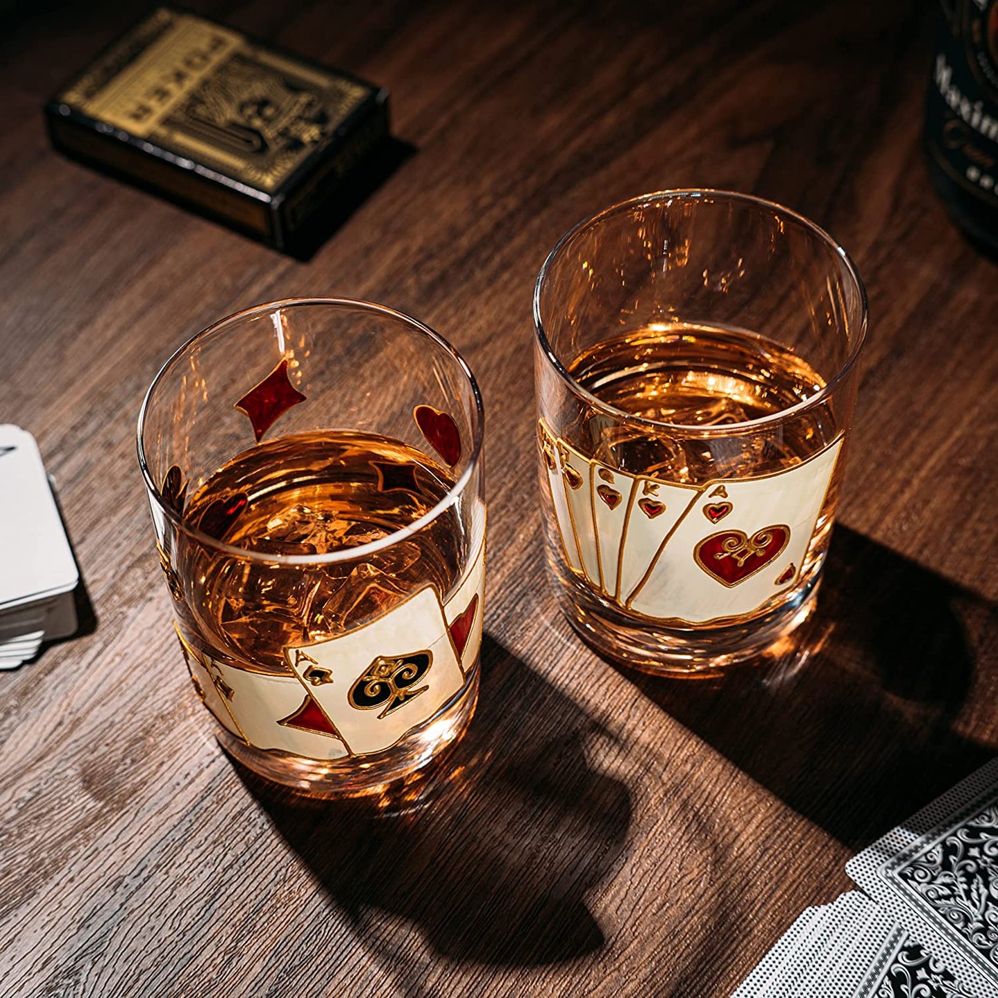 Artisanal Hand Painted Stemless Casino Whiskey Glasses Set Of 2