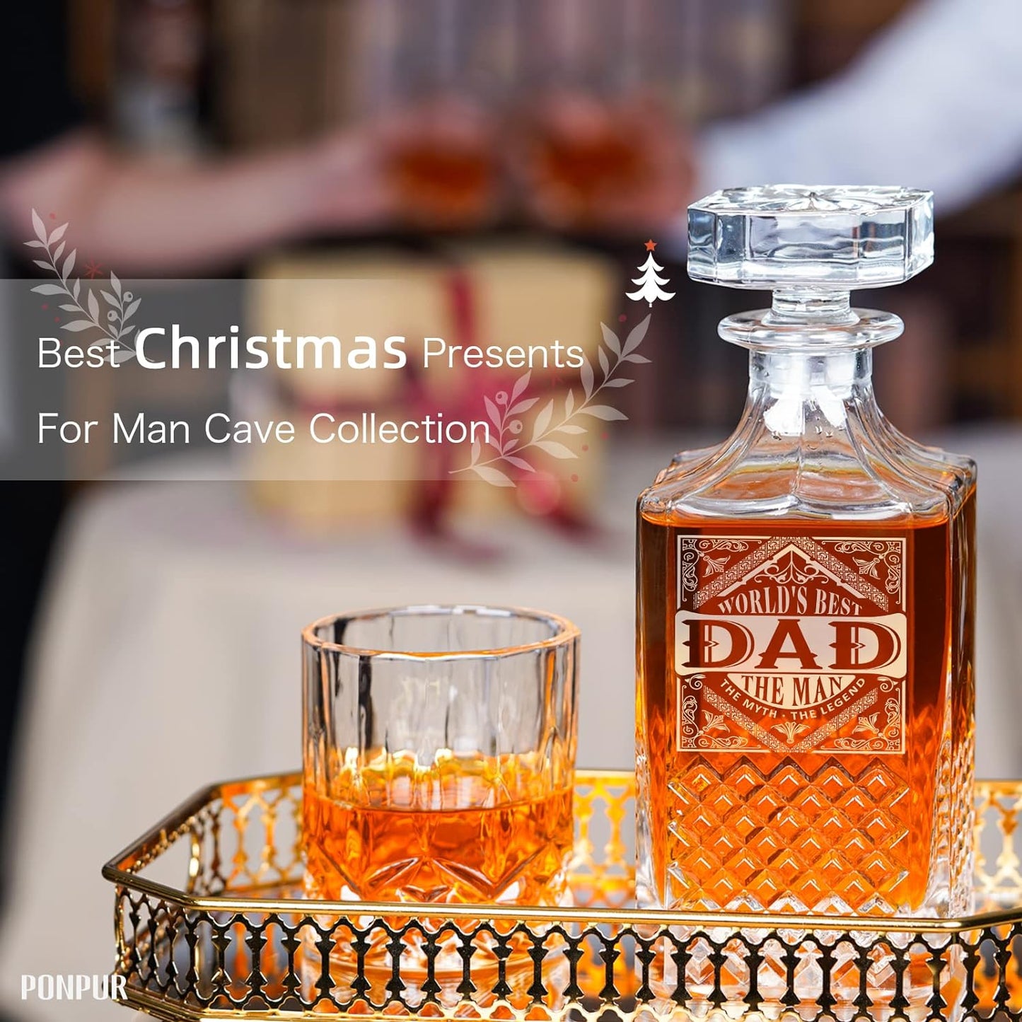 Gifts for Men Dad Fathers Day, Whiskey Decanter Set with 2 Glasses, Unique Cool Dad Birthday Gift from Daughter Son, Best Christmas Retirement Present for Man Father