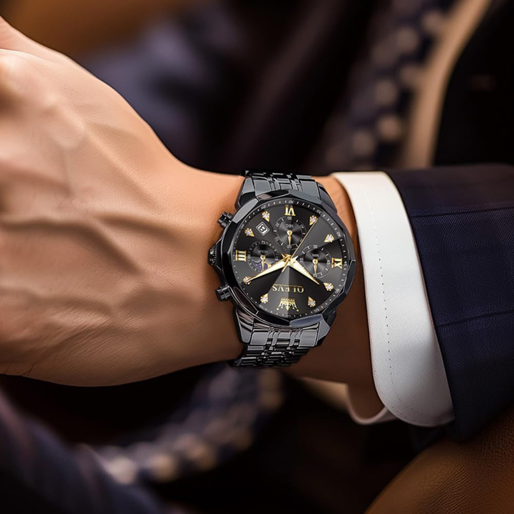 Watches for Men Luxury Diamond Casual Large Dial Watches Stainless Steel Waterproof Business Dress Analog Luminous Date Mens Watches