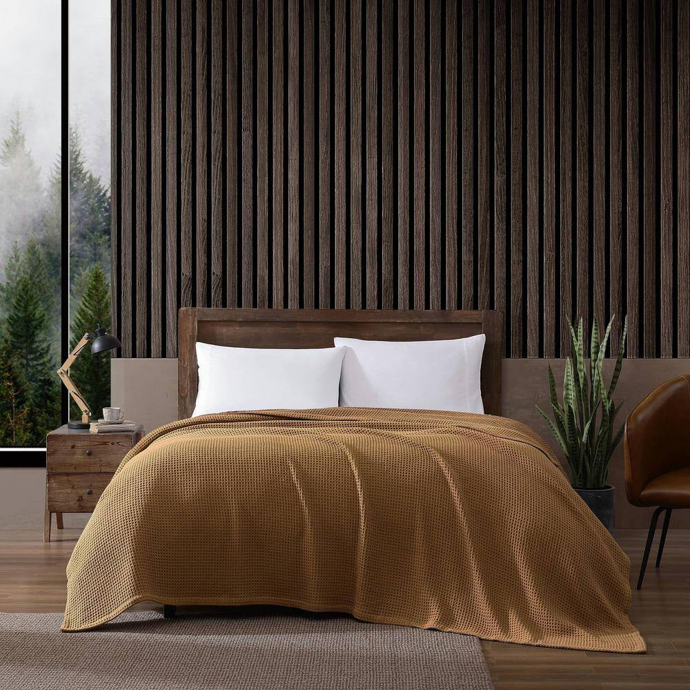 EB Solid Brown Cotton King Waffle Blanket