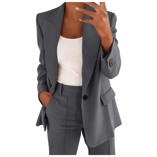Business Casual Outfits for Women Professional Pant Suits 2 Piece Office Outfit Work Blazer Set Women Dressy Suit Wide Leg Pants Set Fashion Outfits Dark Gray - Zayd’s Department Store