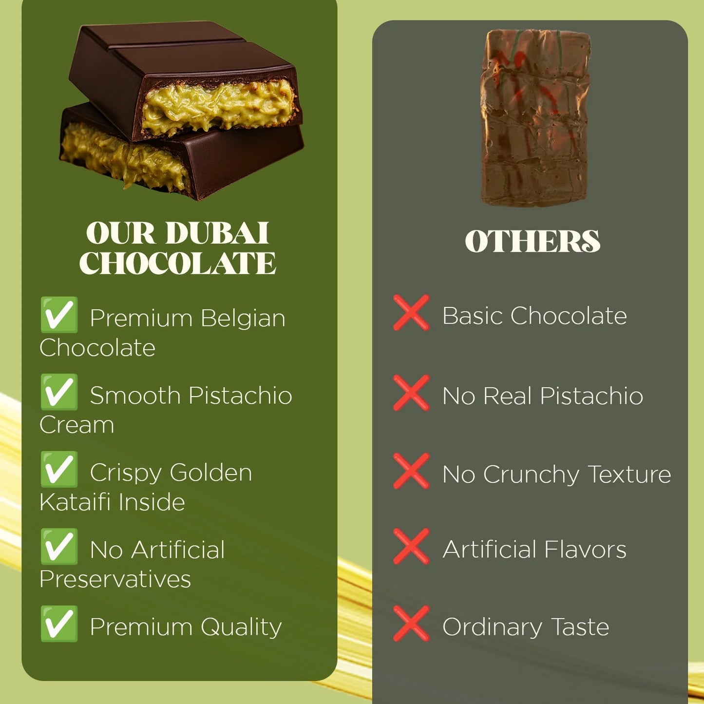 Dubai Pistachio Kunafa Bars, Indulgent Dark Chocolate, 3.5 Oz