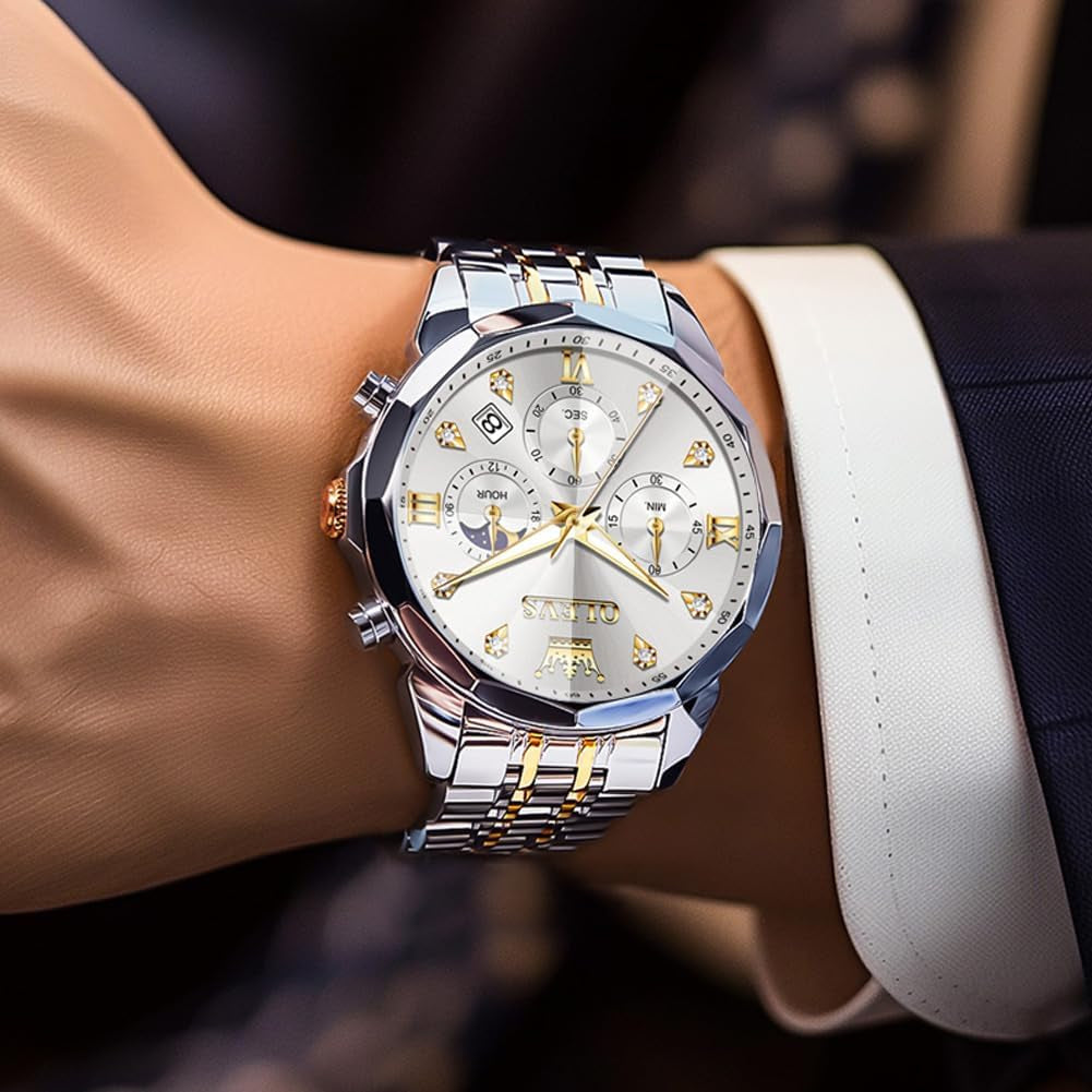 Watches for Men Luxury Diamond Casual Large Dial Watches Stainless Steel Waterproof Business Dress Analog Luminous Date Mens Watches