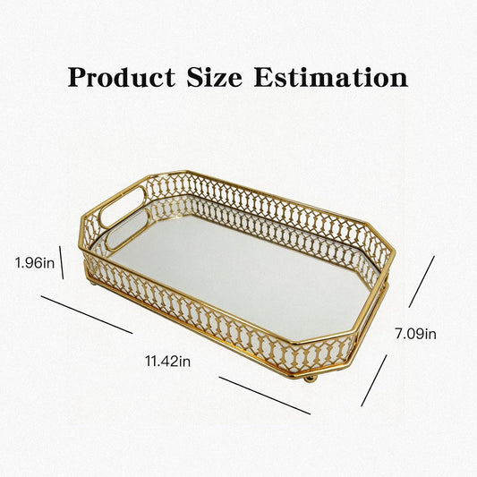 Mirror Tray,11.42×7.09 Inch Decorative Gold Mirror Tray for Home Decor, Vanity Organizer (For Perfumes), Bathroom Countertop Storage & Table Centerpiece