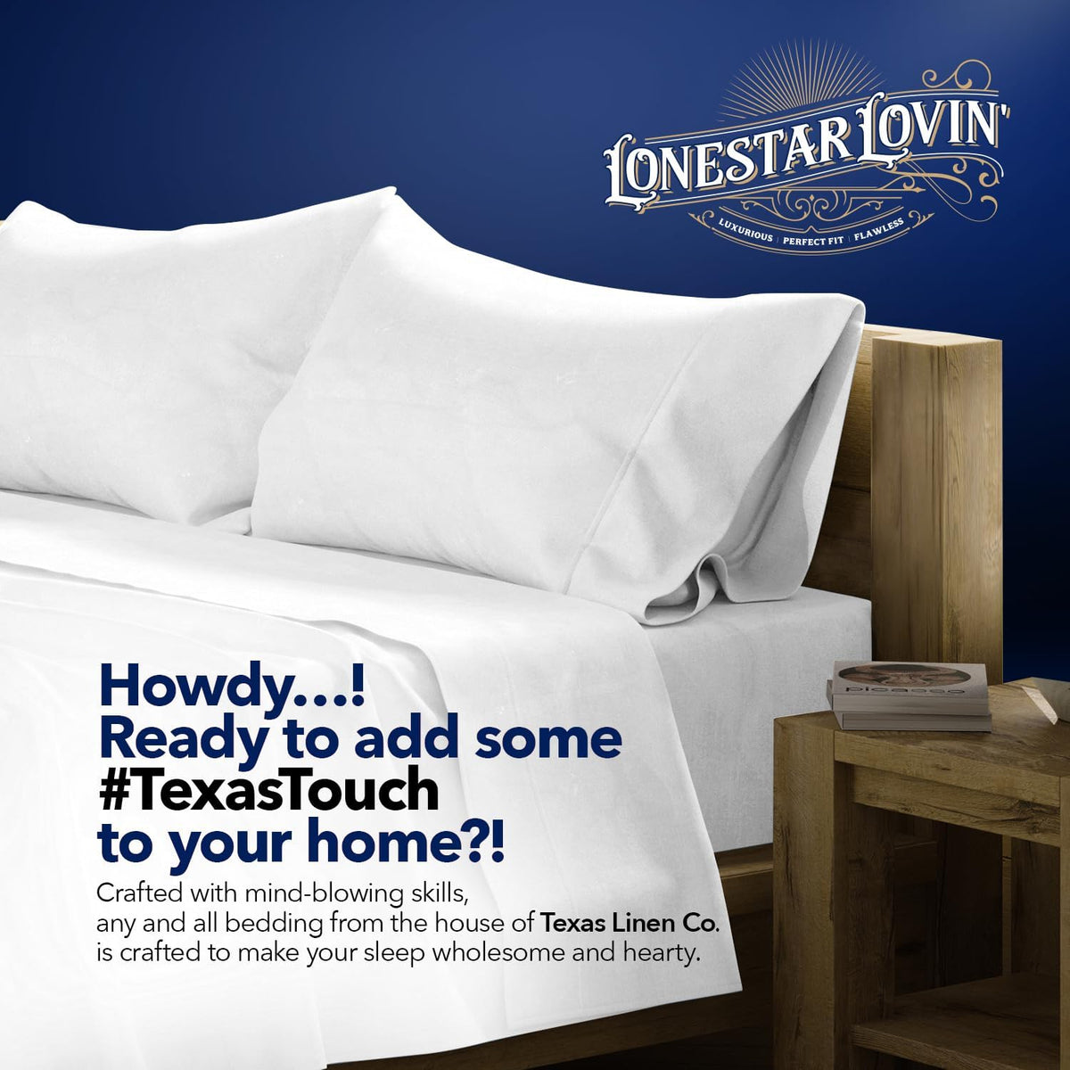100% Egyptian Cotton Standard/Queen Size Pillow Cases Set of 2-1000 Series Lonestar Lovin' Pillow Cover (White), Soft, & Cooling Pillowcases Set of 2 for Standard/Queen Pillows