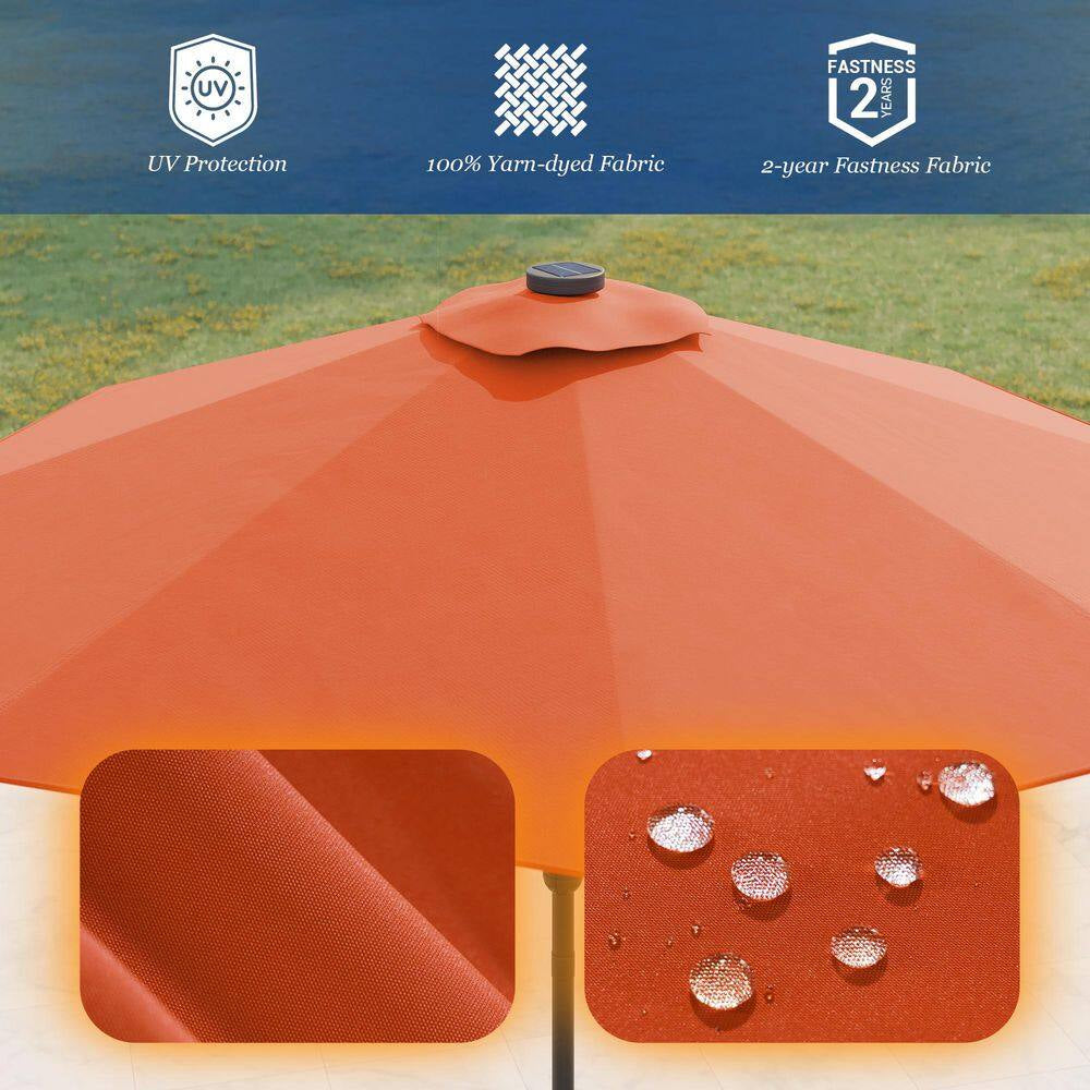 10 Ft. Steel Solar-Powered round Outdoor Market Patio Umbrella with Crank in Orange