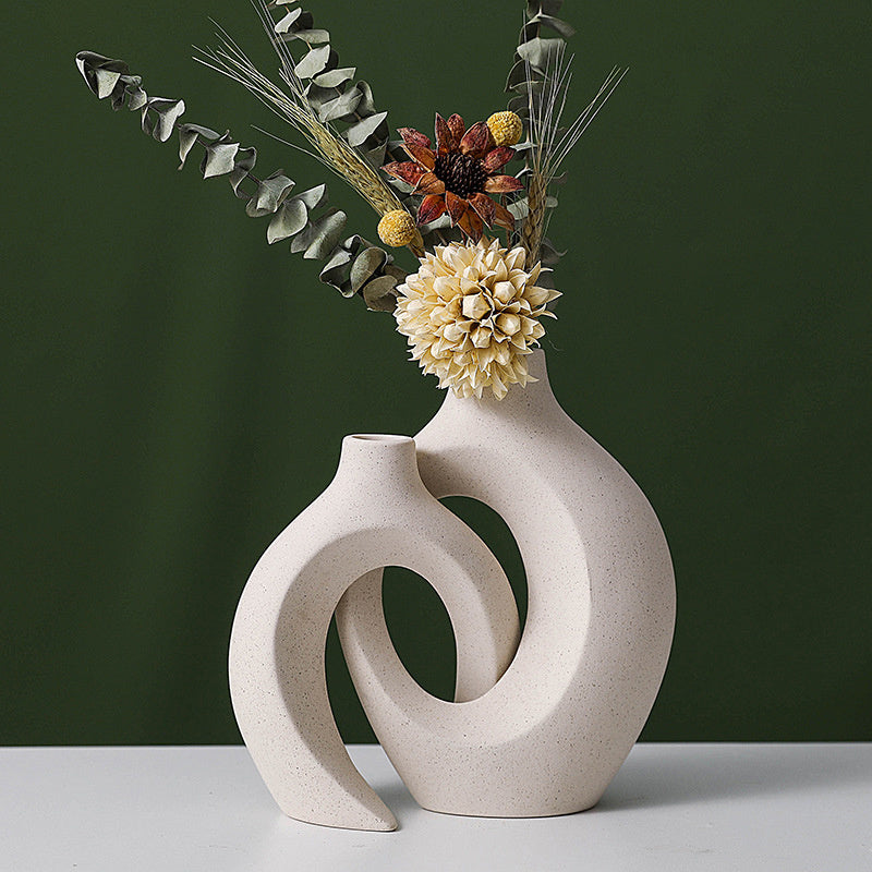 2Pcs Nordic Ceramic Vase Snuggle Set in White Matte - Zayd’s Department Store