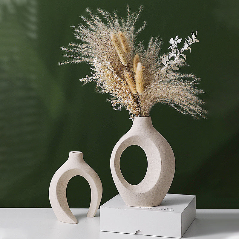 2Pcs Nordic Ceramic Vase Snuggle Set in White Matte - Zayd’s Department Store