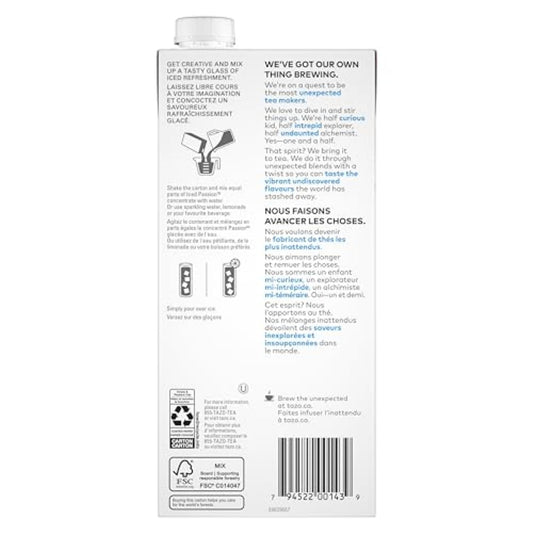 TAZO Iced Passion Concentrate, Herbal Fruit Tea, Caffeine Free, Easy-To-Serve for Everyday Refreshers and Mocktails, 32 Oz Carton (Pack of 2)