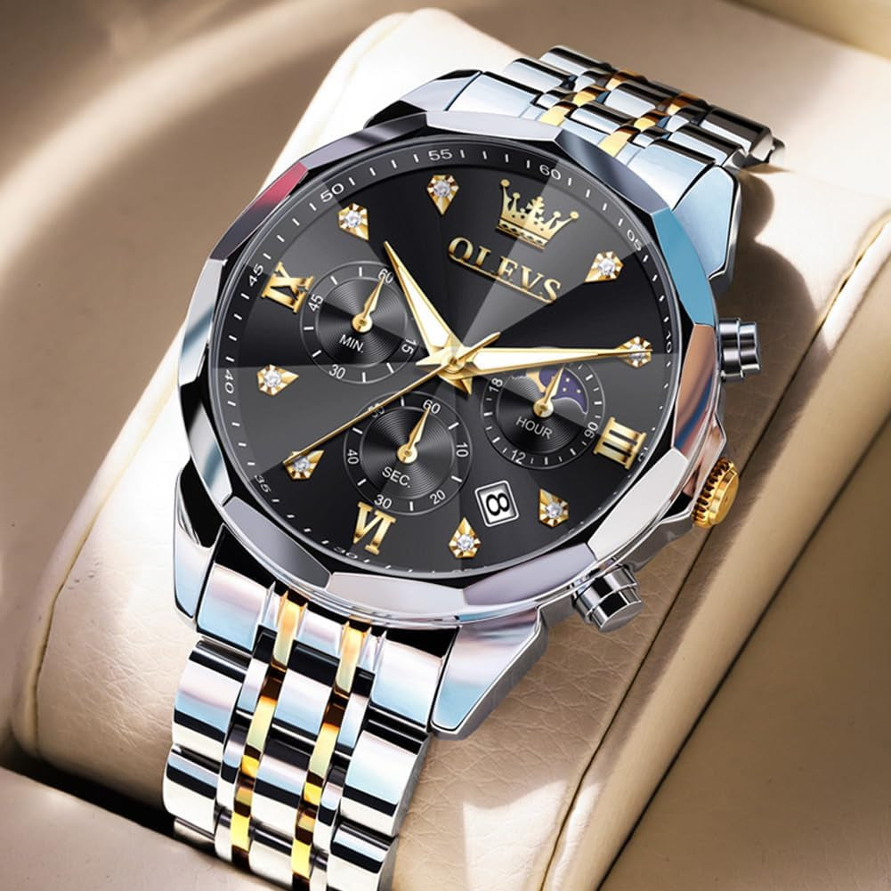 Watches for Men Luxury Diamond Casual Large Dial Watches Stainless Steel Waterproof Business Dress Analog Luminous Date Mens Watches