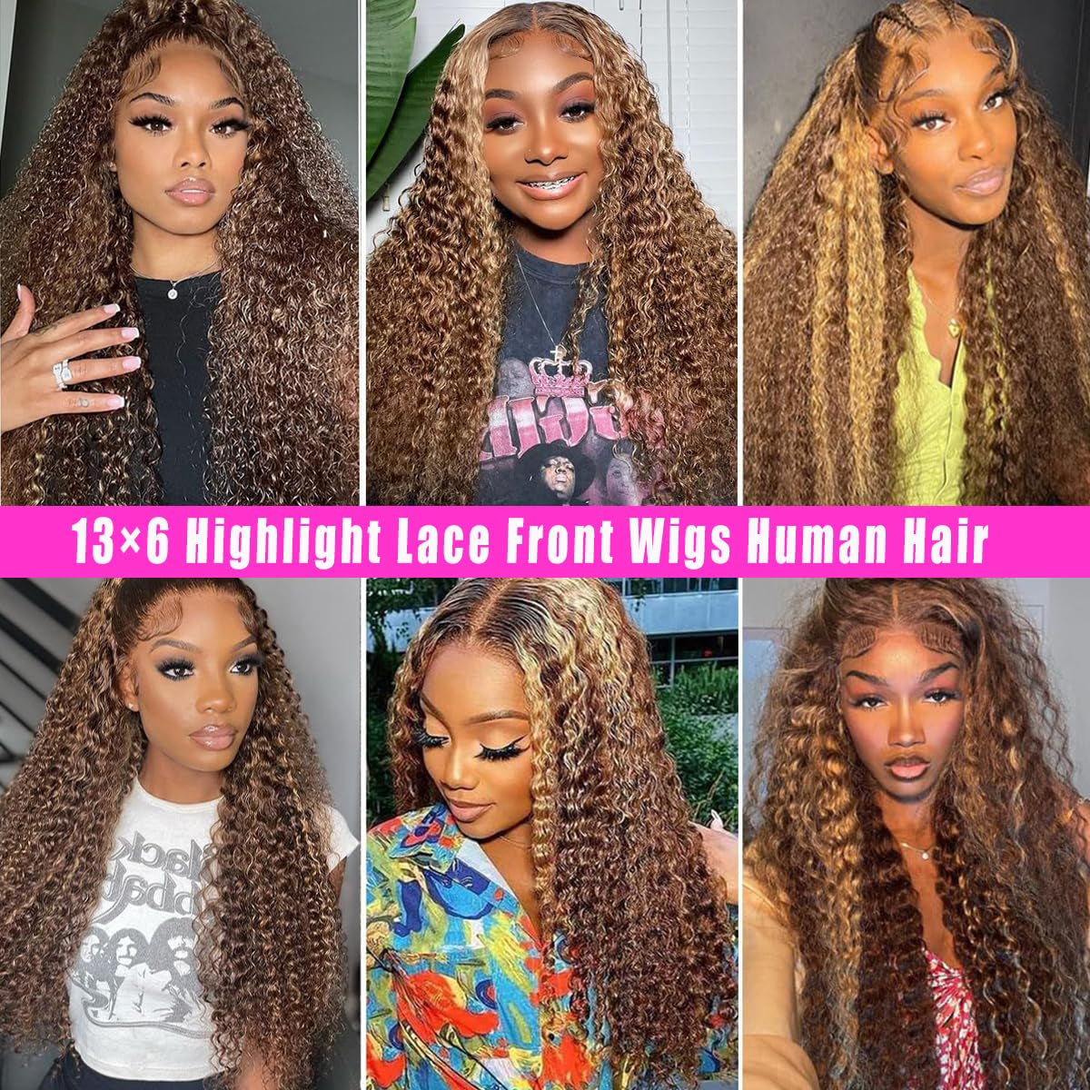 30 Inch Highlight Ombre Lace Front Wig Human Hair 200% Density 13X6 Honey Blonde 4/27 Deep Wave Glueless Pre Plucked HD Lace Frontal Wigs for Women