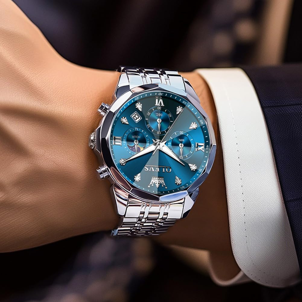 Watches for Men Luxury Diamond Casual Large Dial Watches Stainless Steel Waterproof Business Dress Analog Luminous Date Mens Watches