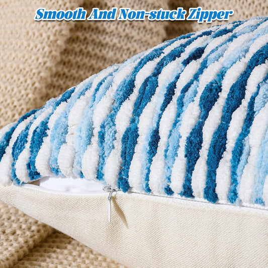 Boho Chenille Pillow Cover Decorative Tufted Pillowcase for Couch Bed Sofa Bedroom Living Room Modern 12 X 20-Inch Sky Blue