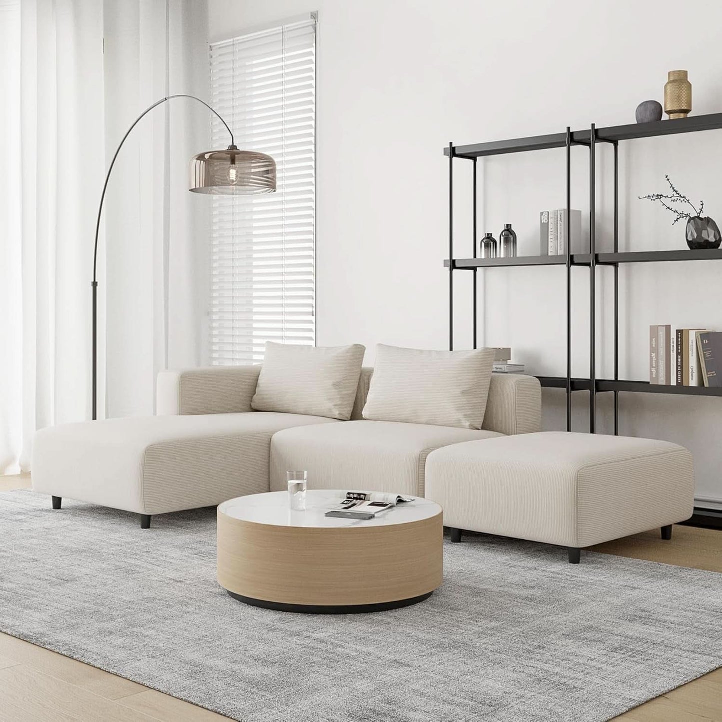 Soft Corduroy Sectional Sofa Set