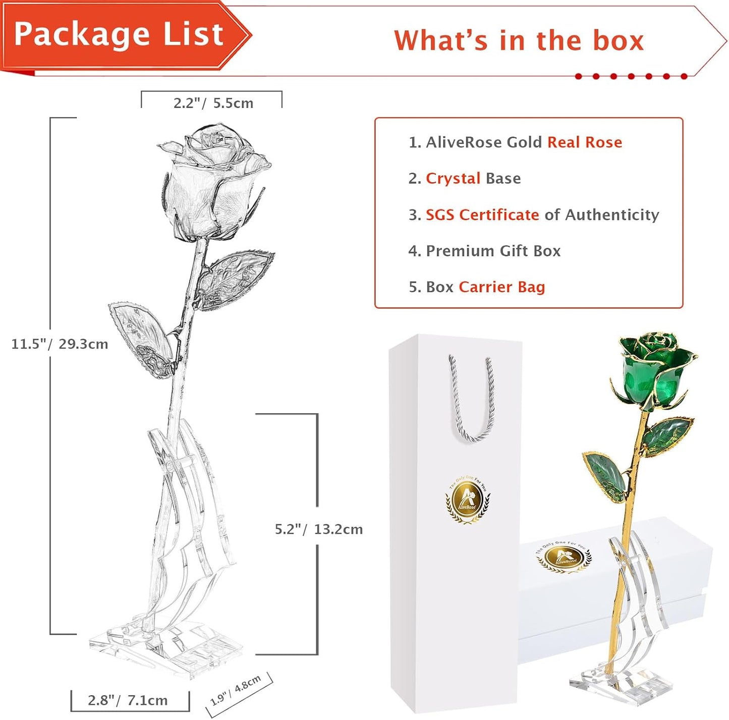 Gold Dipped Rose, 24K Gold Rose Made from Real Rose - Unique Design Gold Plated Rose for Anniversary Valentines Mothers Day Birthday Gifts (Green Original with Stand)
