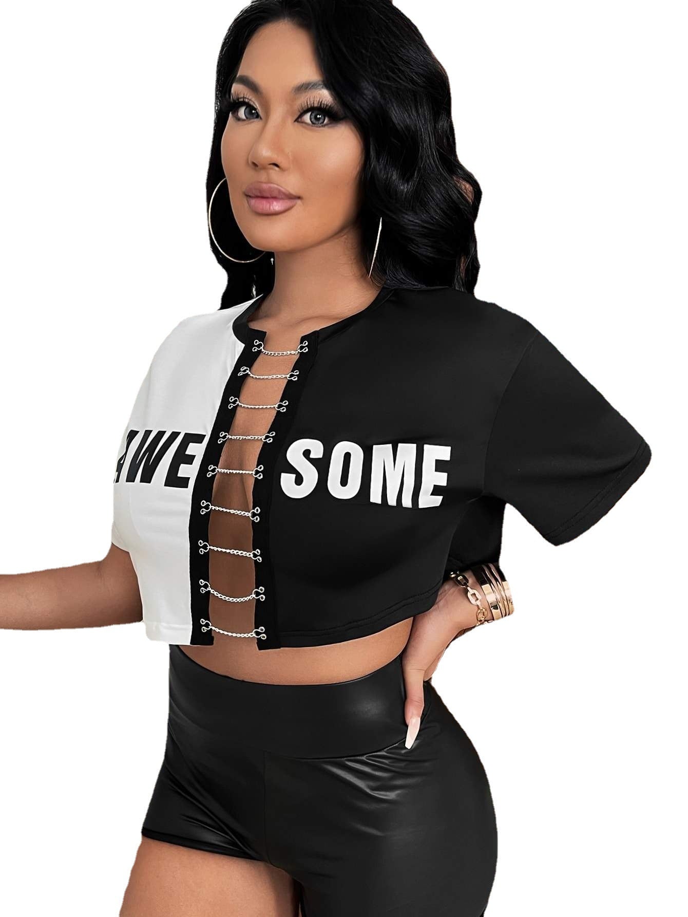 Cross-Border Fashion Letter Cardigan T-Shirt - Zayd’s Department Store