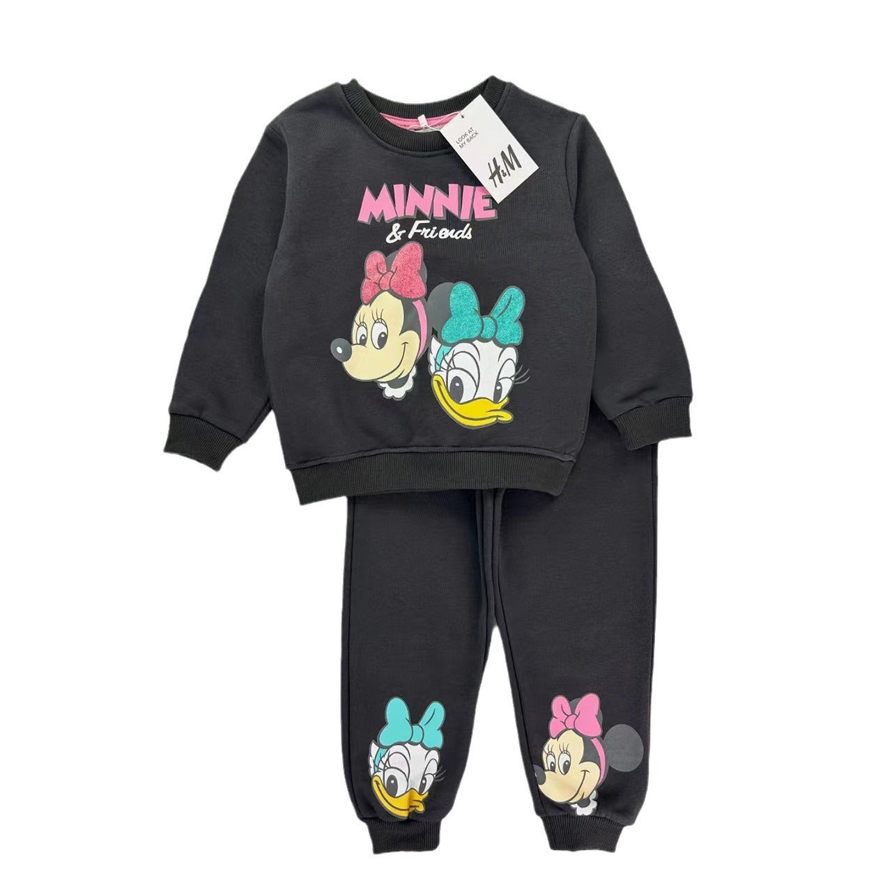 Cartoon children's casual hoodie, children's fleece warm two-piece set, baby sportswear with hooded fleece - Zayd’s Department Store