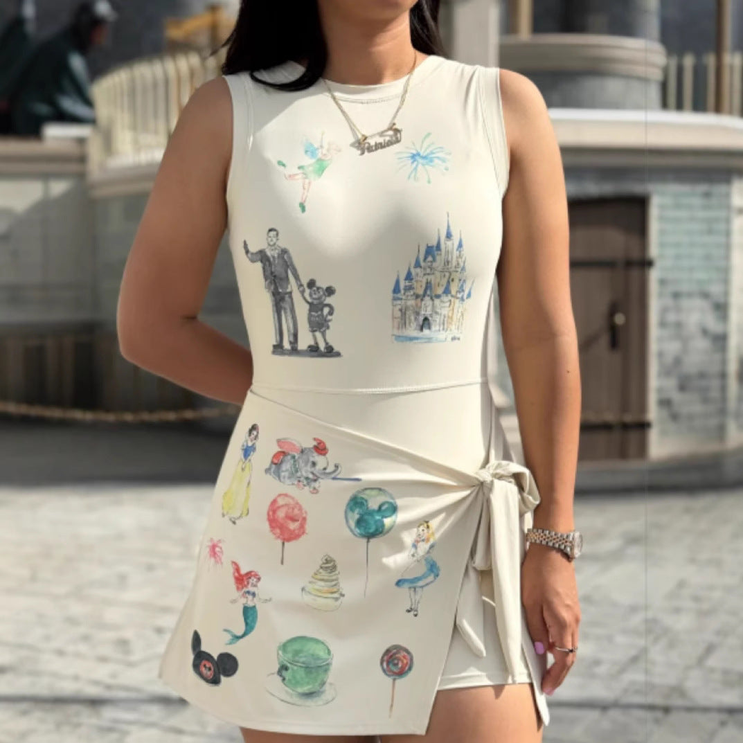Cute cartoon printed lace-up skirt that wraps the hips - Zayd’s Department Store