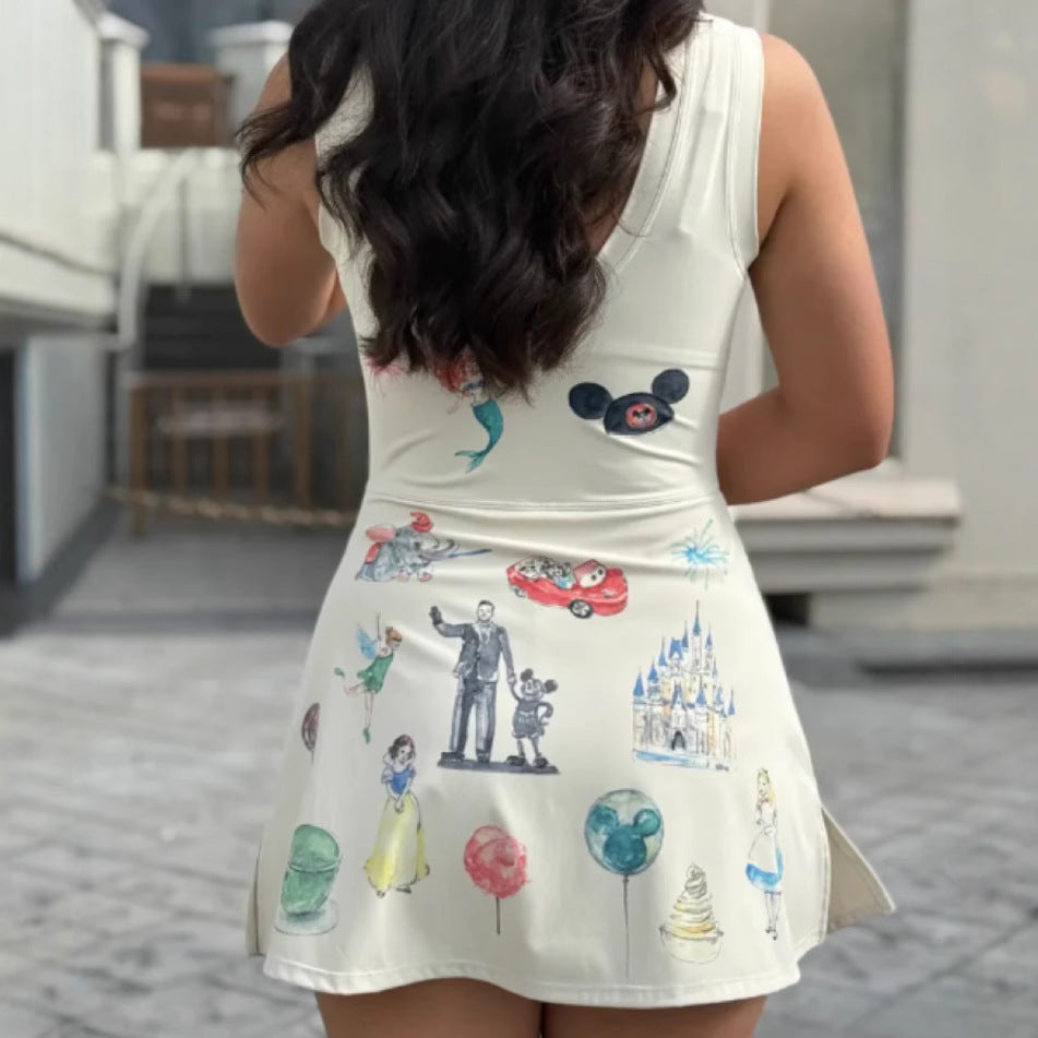 Cute cartoon printed lace-up skirt that wraps the hips - Zayd’s Department Store