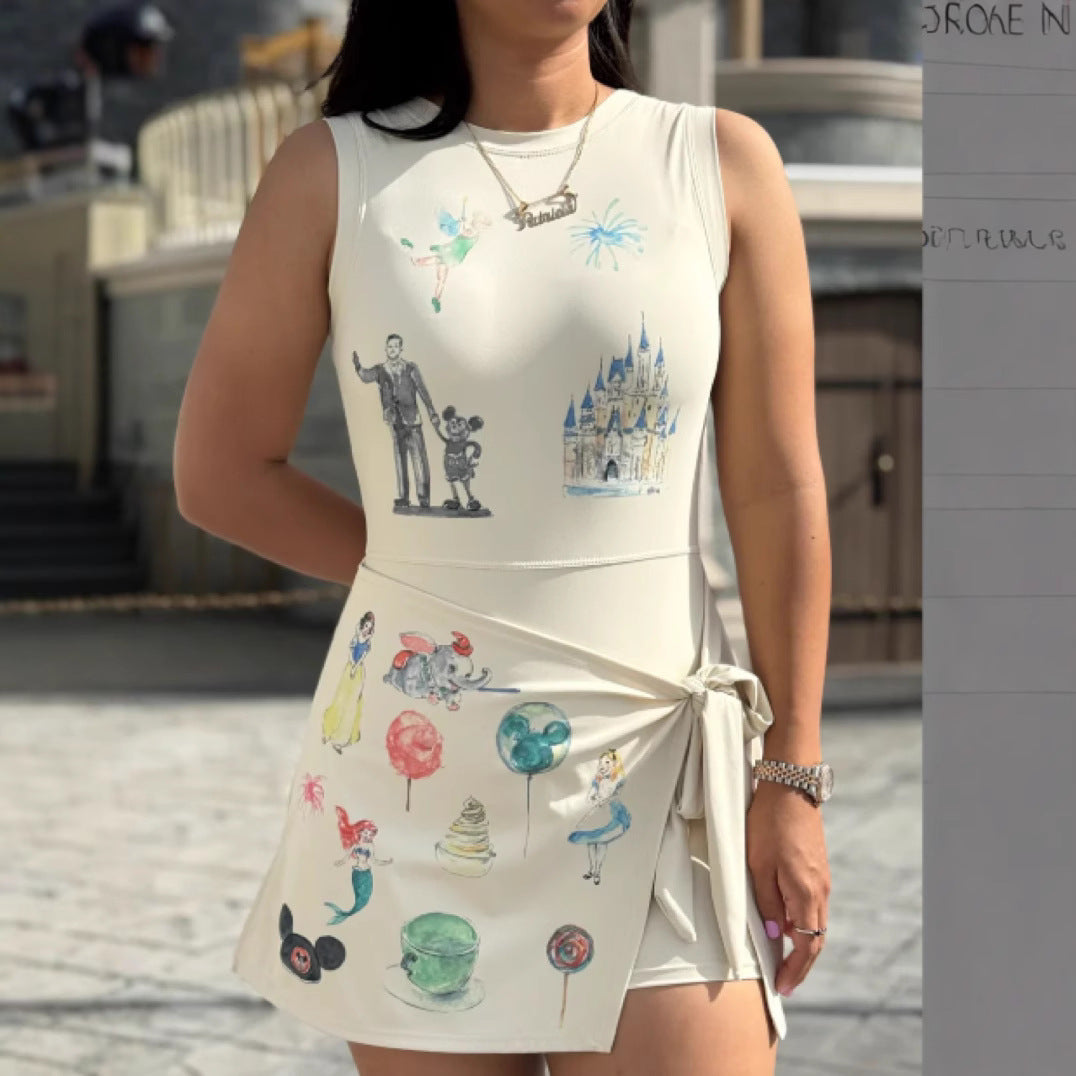 Cute cartoon printed lace-up skirt that wraps the hips - Zayd’s Department Store