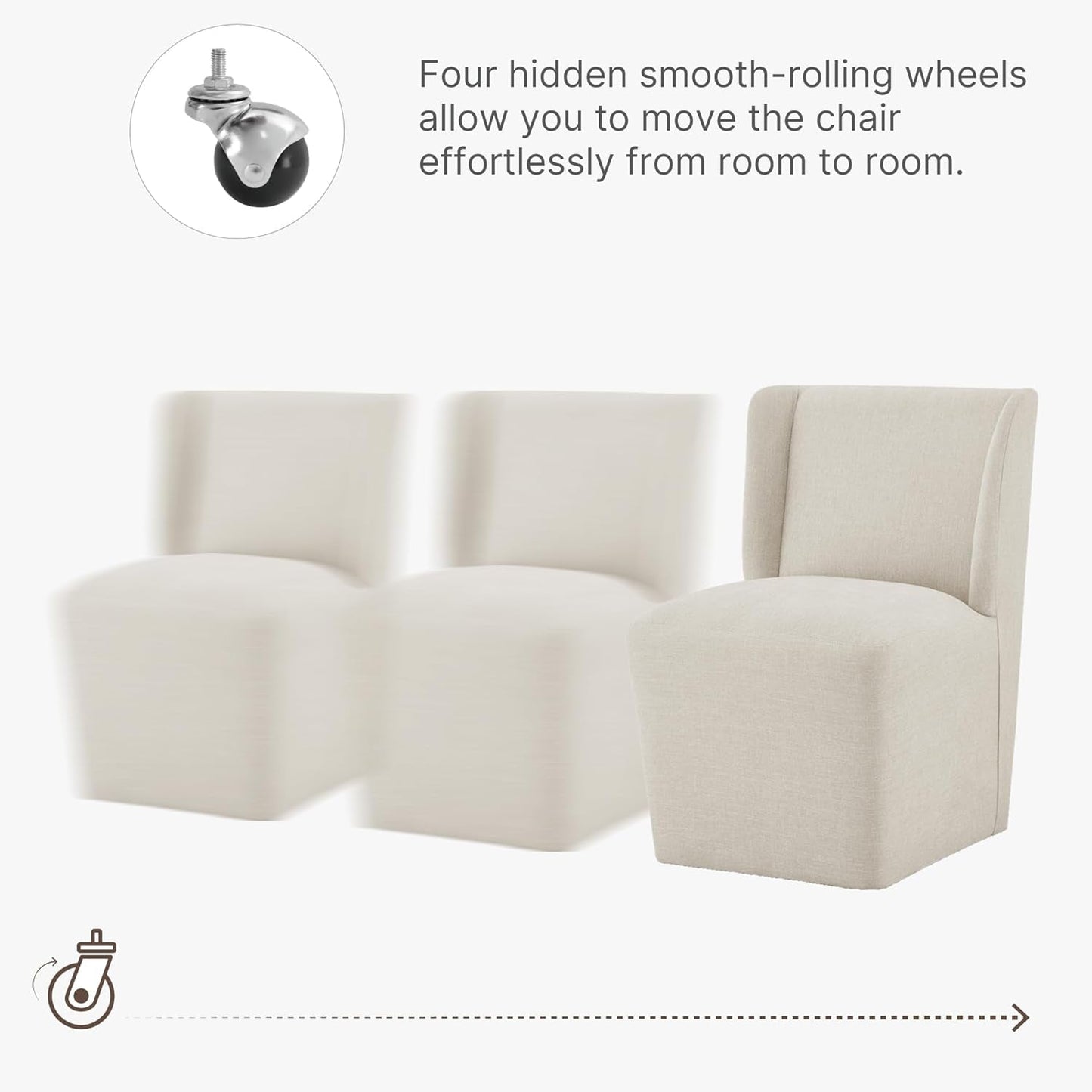 Upholstered Dining Chair with Casters Wingback Modern Side Armless Deskchair with Rollers for Diningroom Bedroom Livingroom Reading Room - Zayd’s Department Store