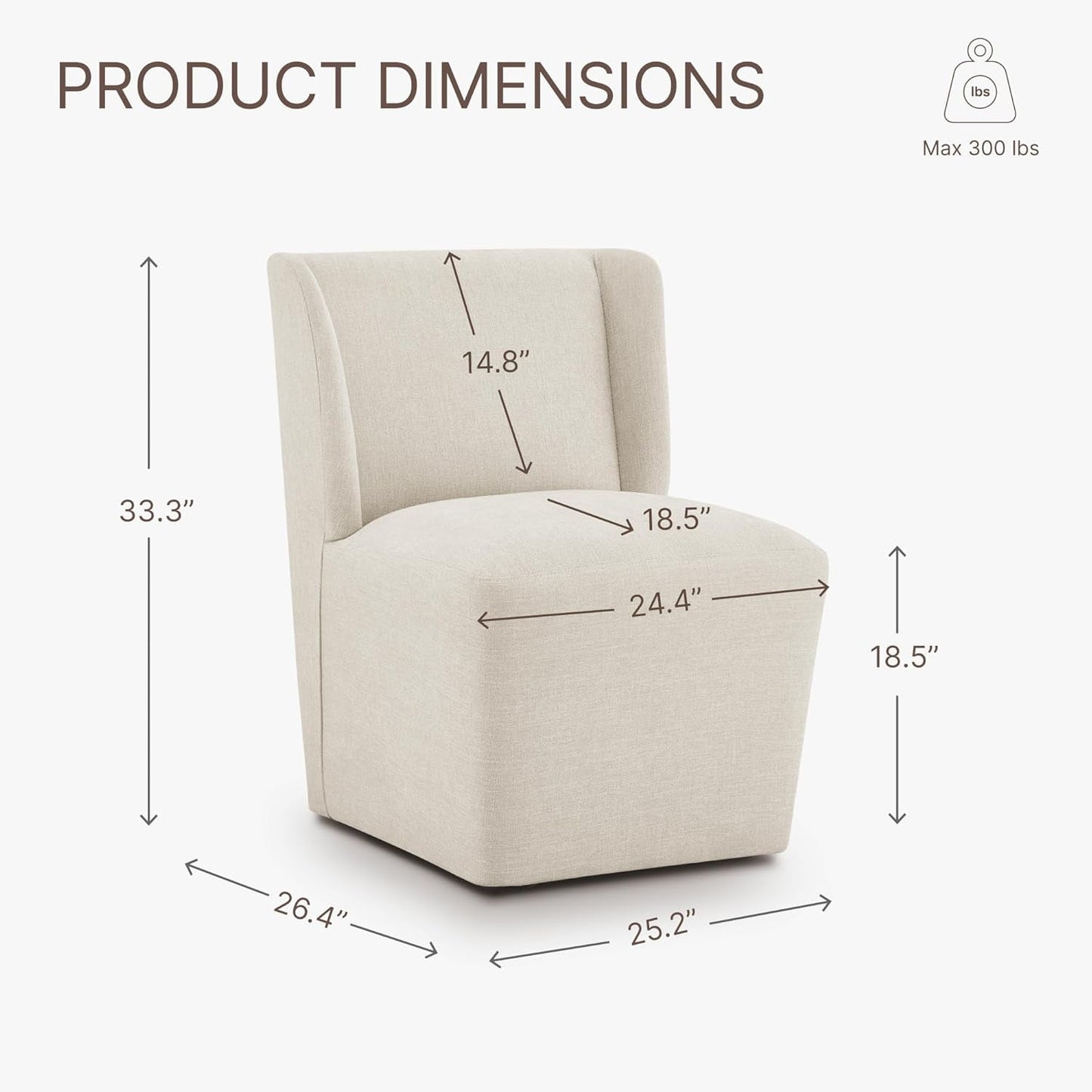 Upholstered Dining Chair with Casters Wingback Modern Side Armless Deskchair with Rollers for Diningroom Bedroom Livingroom Reading Room - Zayd’s Department Store