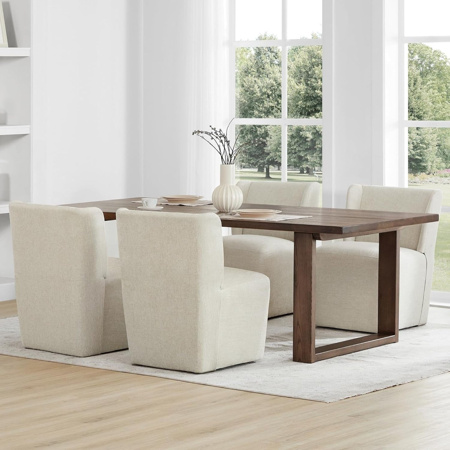 Upholstered Dining Chair with Casters Wingback Modern Side Armless Deskchair with Rollers for Diningroom Bedroom Livingroom Reading Room - Zayd’s Department Store