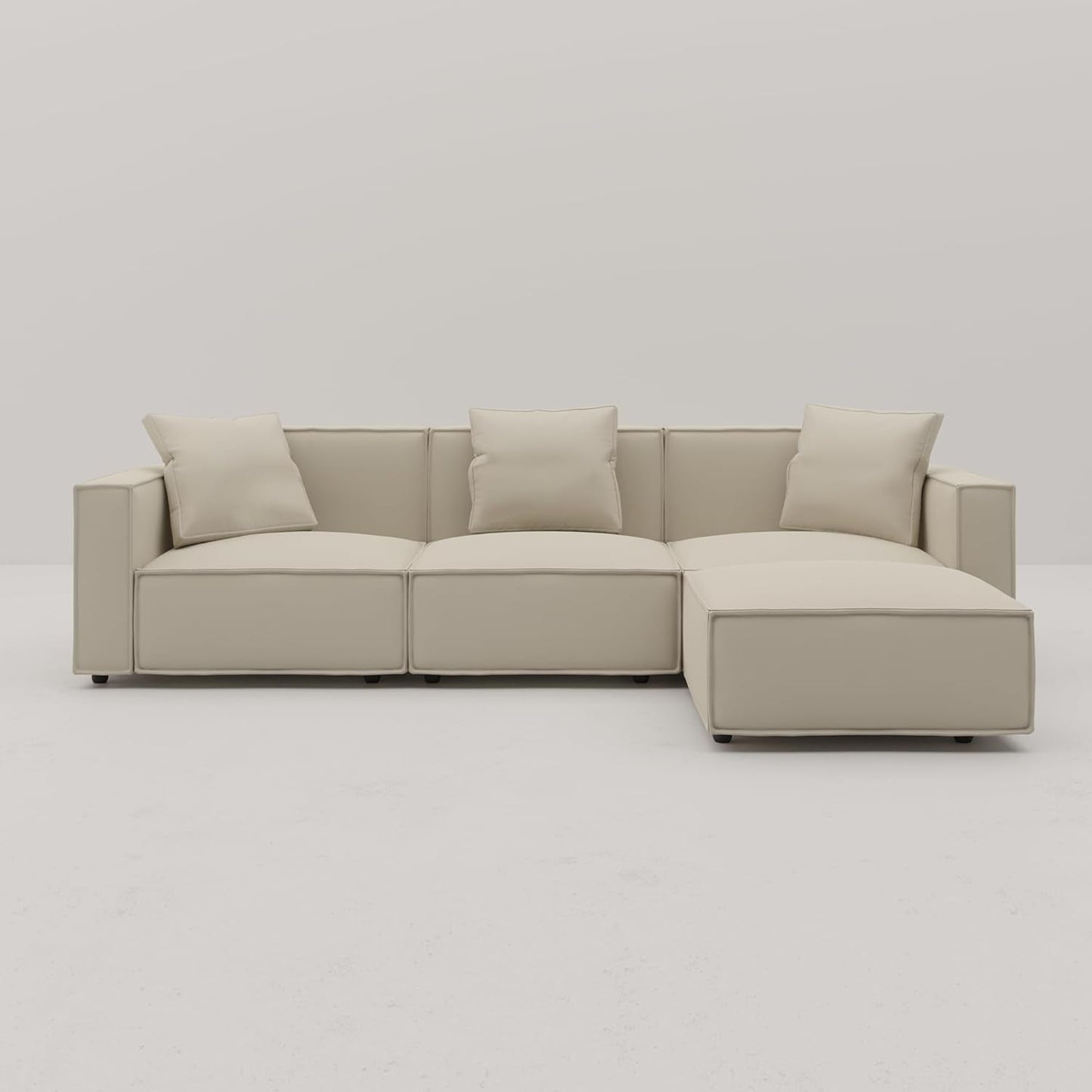 Luxury Modular Sectional Living Room Sofa Set, Modern Minimalist Style Couch with Ottoman and Chaise, L-Shape, Cream - Zayd’s Department Store