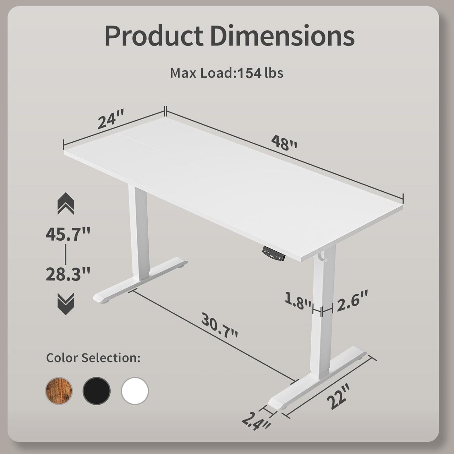 Electric Standing Desk, 48 X 24 Inches Height Adjustable Desk, Sit Stand up Desk for Work Office Home, Ergonomic Rising Computer Table with Memory Preset, White - Zayd’s Department Store