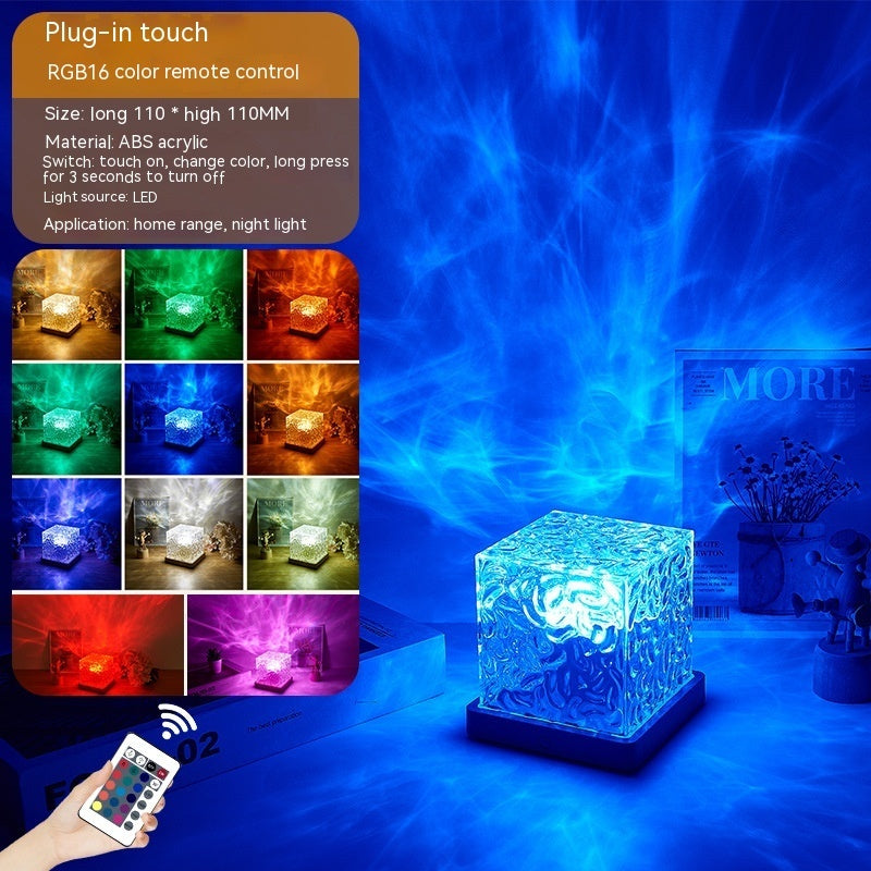 LED Water Ripple Ambient Night Light USB Rotating Projection Crystal Table Lamp RGB Dimmable Home Decoration 16 Color Gifts - Zayd’s Department Store