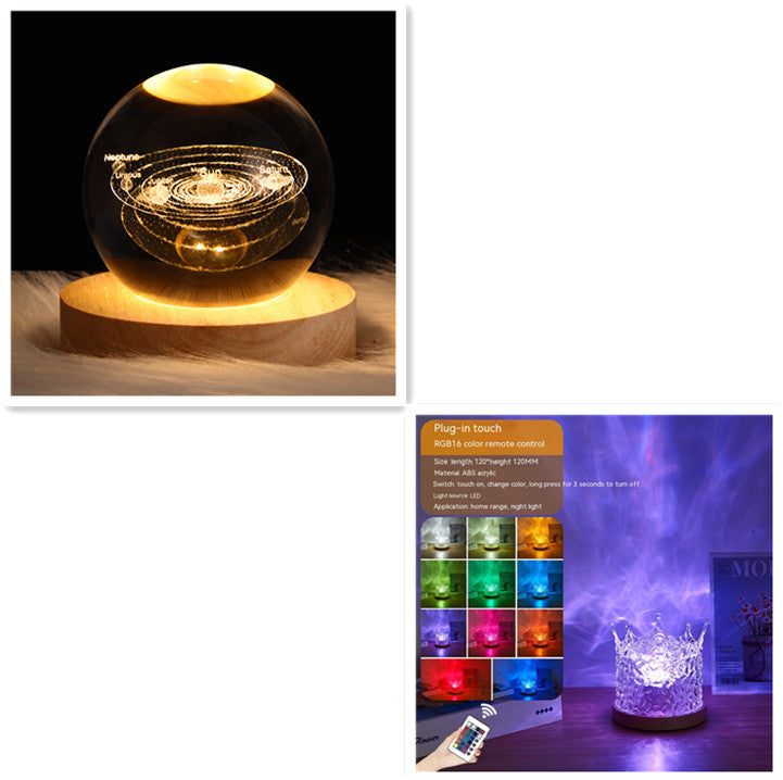 LED Water Ripple Ambient Night Light USB Rotating Projection Crystal Table Lamp RGB Dimmable Home Decoration 16 Color Gifts - Zayd’s Department Store