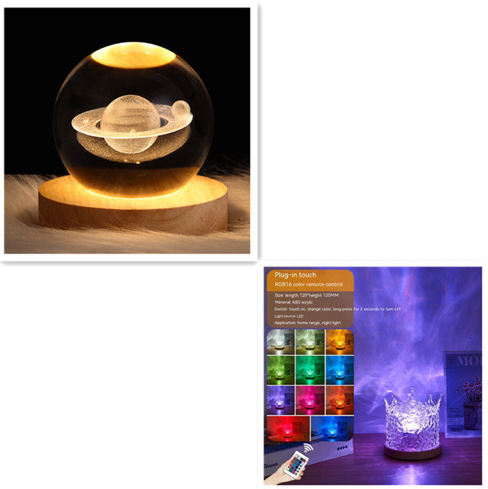 LED Water Ripple Ambient Night Light USB Rotating Projection Crystal Table Lamp RGB Dimmable Home Decoration 16 Color Gifts - Zayd’s Department Store