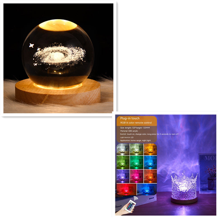 LED Water Ripple Ambient Night Light USB Rotating Projection Crystal Table Lamp RGB Dimmable Home Decoration 16 Color Gifts - Zayd’s Department Store