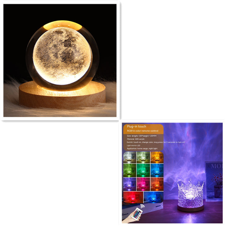 LED Water Ripple Ambient Night Light USB Rotating Projection Crystal Table Lamp RGB Dimmable Home Decoration 16 Color Gifts - Zayd’s Department Store