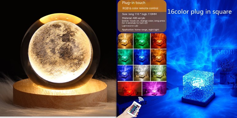 LED Water Ripple Ambient Night Light USB Rotating Projection Crystal Table Lamp RGB Dimmable Home Decoration 16 Color Gifts - Zayd’s Department Store