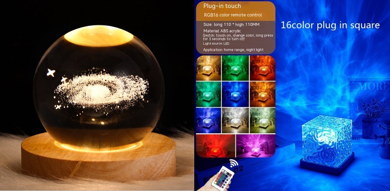 LED Water Ripple Ambient Night Light USB Rotating Projection Crystal Table Lamp RGB Dimmable Home Decoration 16 Color Gifts - Zayd’s Department Store