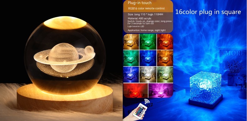 LED Water Ripple Ambient Night Light USB Rotating Projection Crystal Table Lamp RGB Dimmable Home Decoration 16 Color Gifts - Zayd’s Department Store