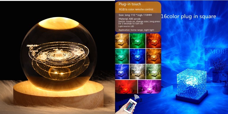 LED Water Ripple Ambient Night Light USB Rotating Projection Crystal Table Lamp RGB Dimmable Home Decoration 16 Color Gifts - Zayd’s Department Store