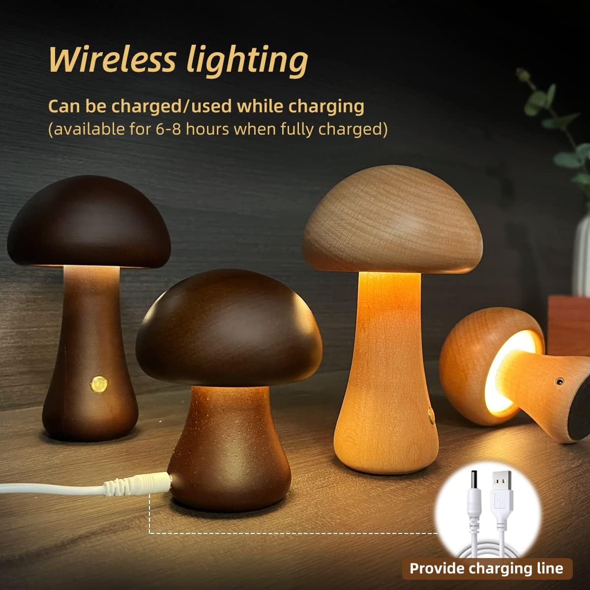 INS Wooden Cute Mushroom LED Night Light With Touch Switch Bedside Table Lamp For Bedroom Childrens Room Sleeping Night Lamps Home Decor - Zayd’s Department Store